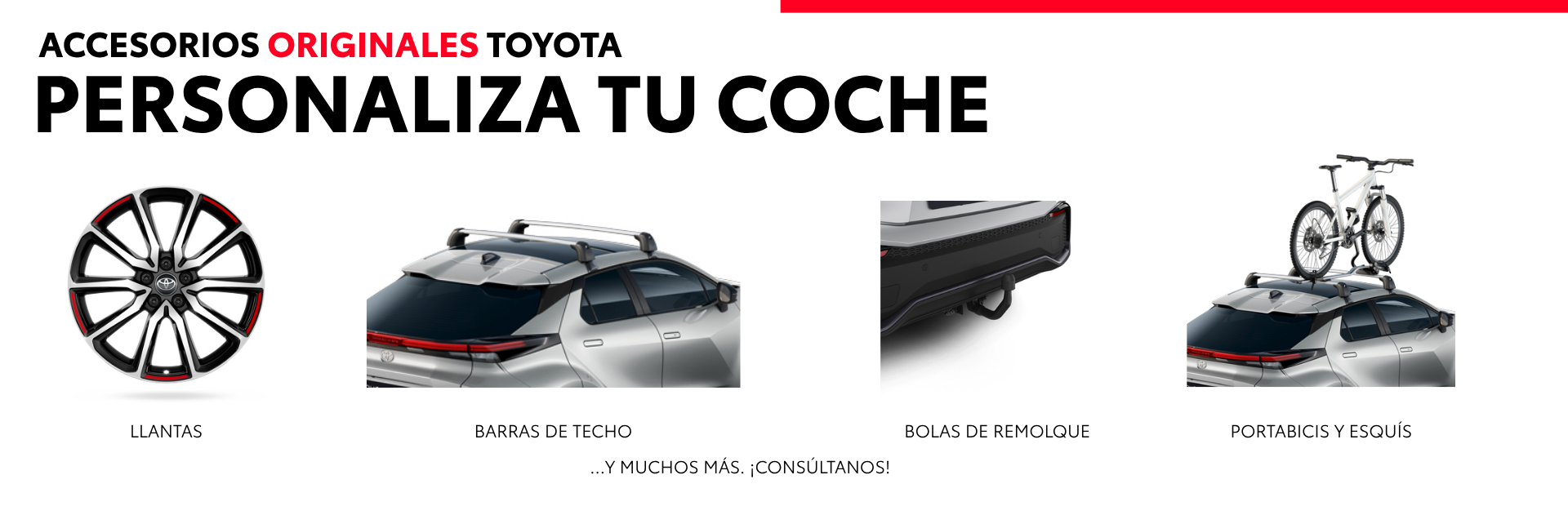 Accesorios originales Toyota para personalizar el coche: llantas, barras de techo, bolas de remolque y portabicis