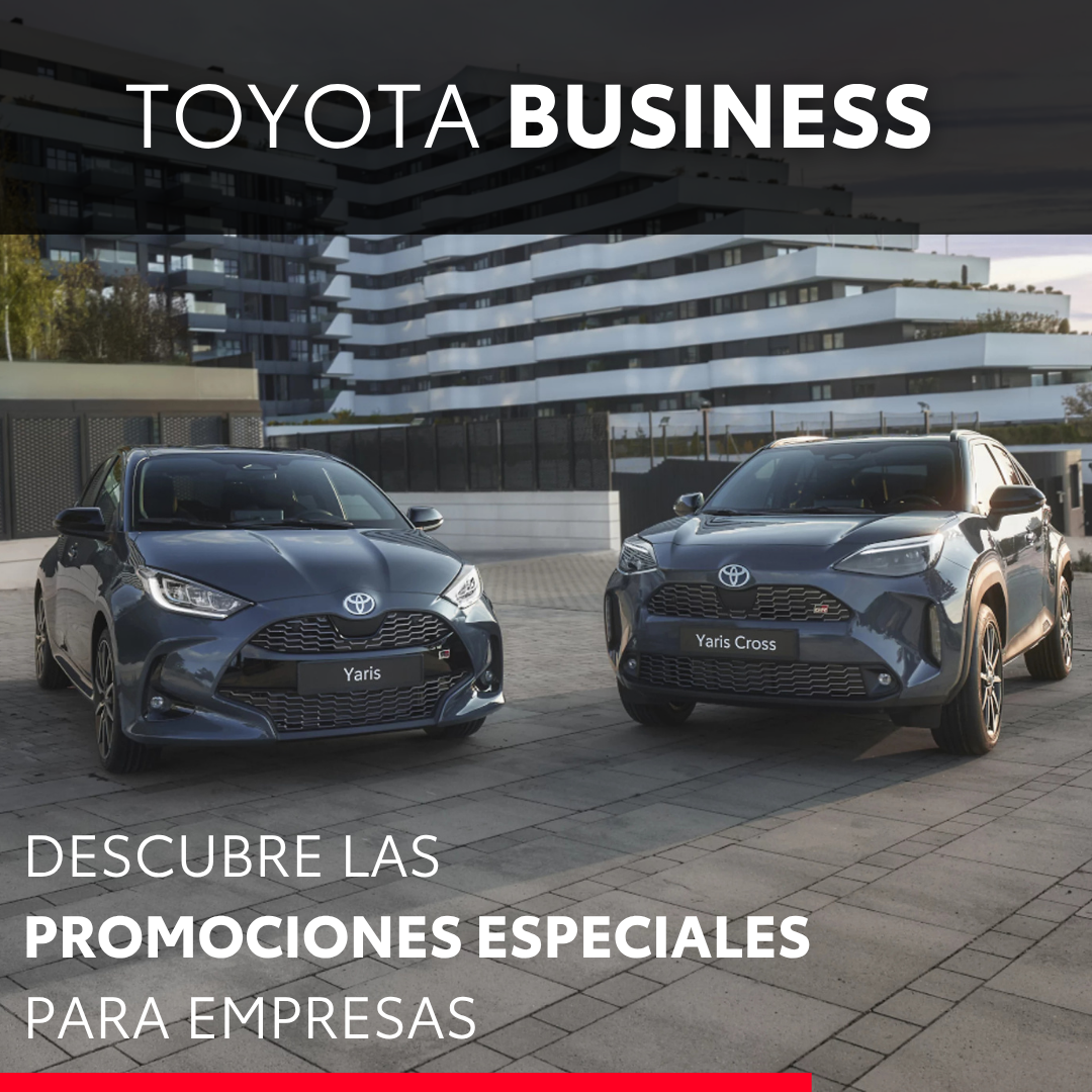 Dos Toyota ante el mensaje «Toyota Business: descubre las promociones especiales para empresas»