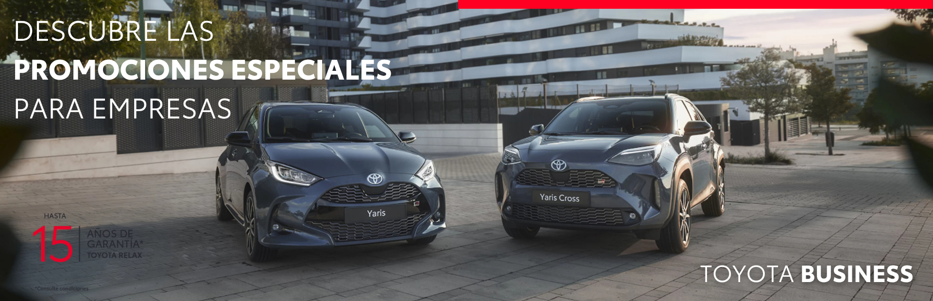 Dos Toyota ante el mensaje «Toyota Business: descubre las promociones especiales para empresas»