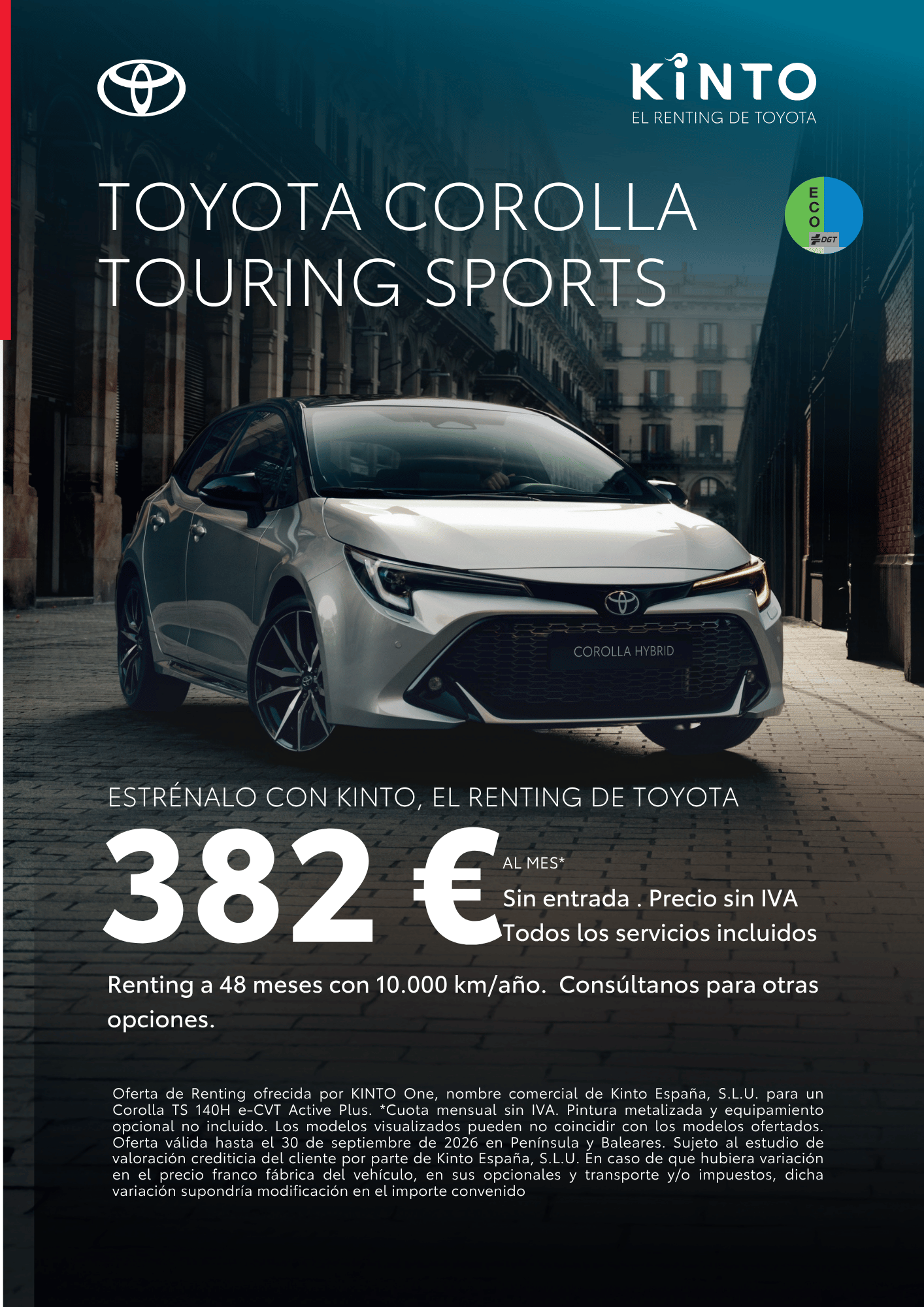 Oferta Renting Kinto Toyota Corolla Touring Sports en Toyota Compostela Móvil concesionario Santiago de Compostela Galicia